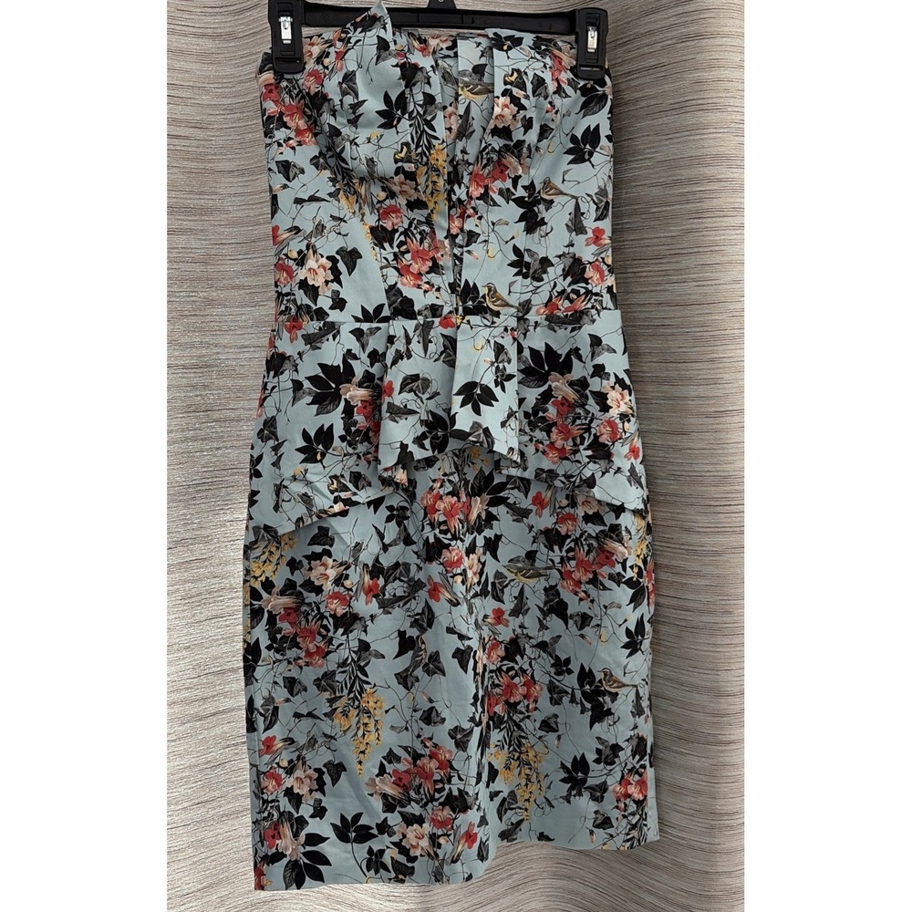 Miss Selfridge‎ Strapless Floral Cocktail Dress Blue Bird Print Peplum US 6